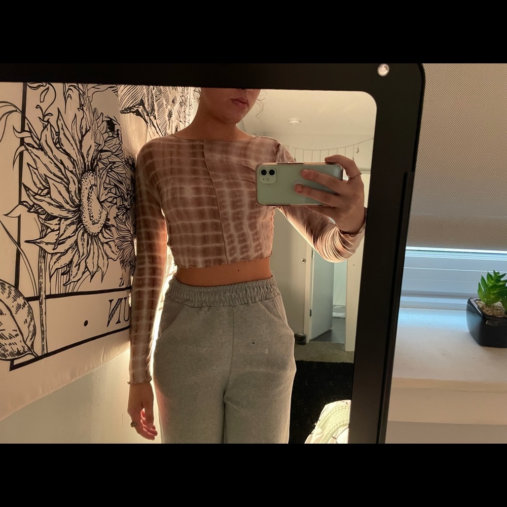 SHEIN tie dye seam front crop top with scalloped edges, fall colors!